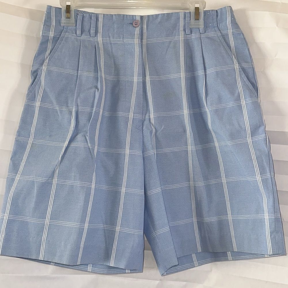 Izod Women’s Baby Blue Plaid Bermuda Shorts Size 8 Casual Summer Golf Wear